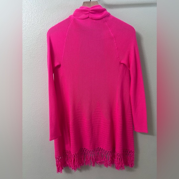 Lilly Pulitzer Tatum Sweater Women XS Pascha Hot Pink Fringe Hem Open Cardigan - Picture 2 of 5
